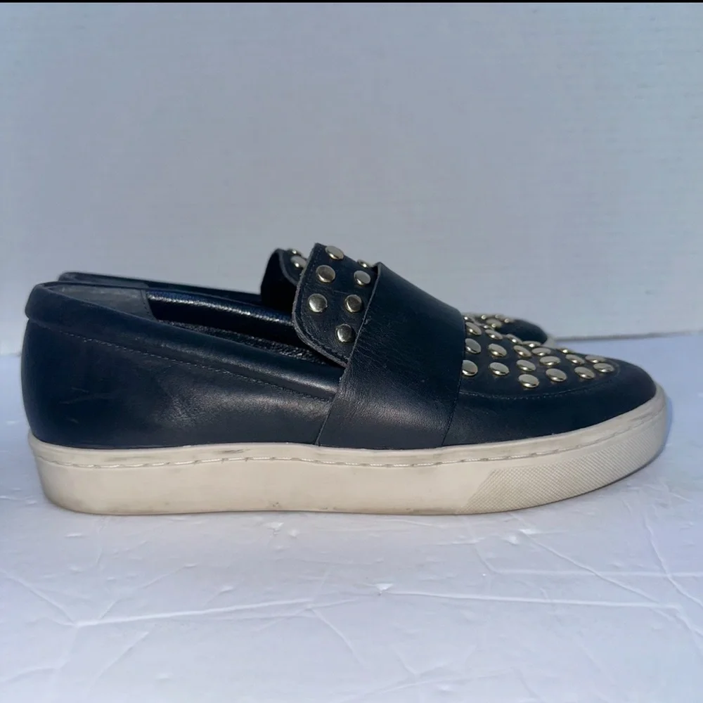 LOEFFLER RANDALL Women’s Black Studded Slip-On Sneakers with Gold Studs-Size 6.5